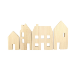 Vier houten blanco huisjes
