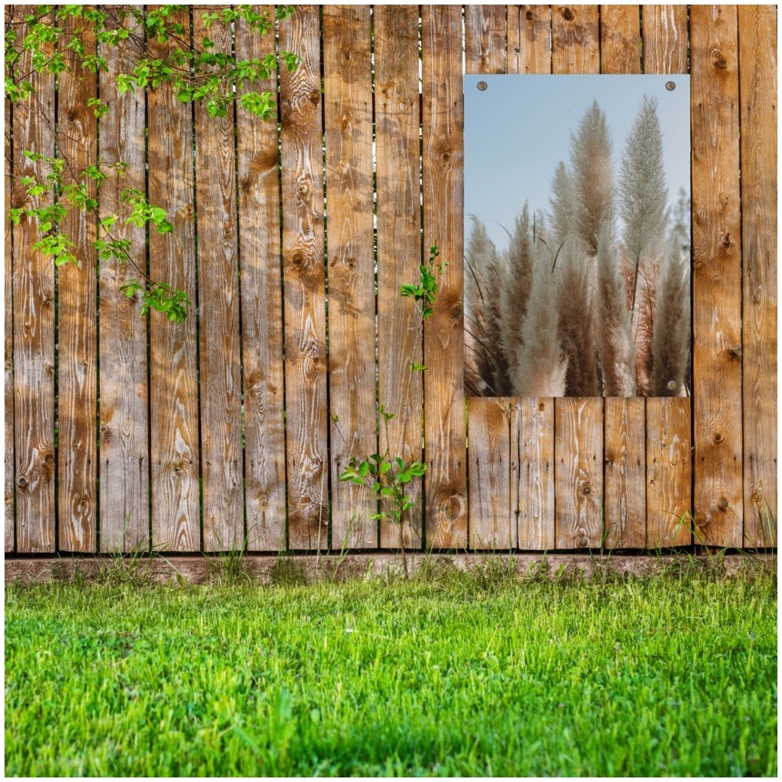 Tuinposter aan de schutting met foto