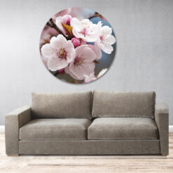 Romantische muurcirkel bloemenprint met roze bloesembloemen