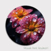 Sfeervolle ronde wanddecoratie bloemenprint met frisse druppels